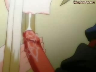 Anime blonde doing blowjob and rubbing a shaft