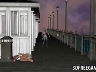 Barmfager 3d tegnefilm seductress får knullet av en zombie