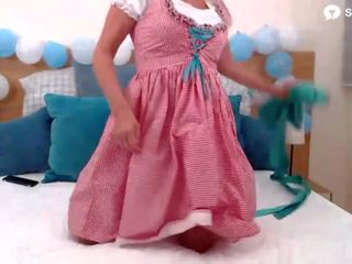 A German Pornstar, Dirty Tina Plays with her Pussy using sex video Toys and Wearing an Oktoberfest Dirndl