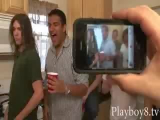 Bunch of concupiscent girls playing beer pong game and group adult video