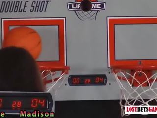 Two attractive girls play a game of strip basket dasamuka shootout