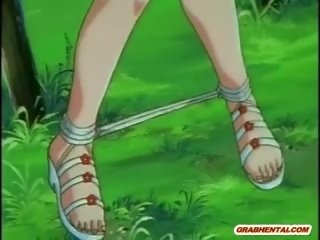 Anime jaunas moteris gauna suspaudus jos papai ir sunkus poked