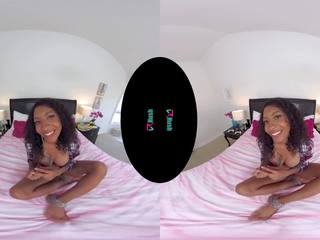 VRHUSH Ebony cutie September Reign Rides a adult movie Toy in Virtual Reality