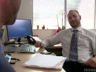 Attractive Office Worker Gets Fucked Hard On A Desk By His Bosses