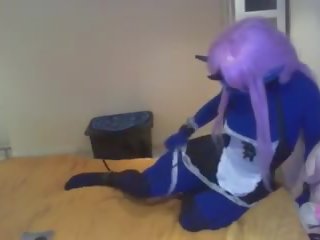 蓝色 kigurumi 魔鬼 vibrating, 自由 魔鬼 管 高清晰度 xxx 视频 3a