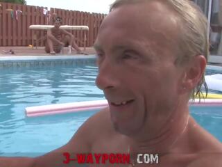 3-Way dirty video - Family Pool Party Old-Young Family Threesome