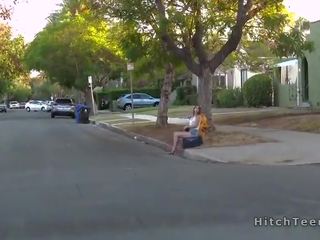 Thankful blonde teen hitchhiker fucks strangers phallus